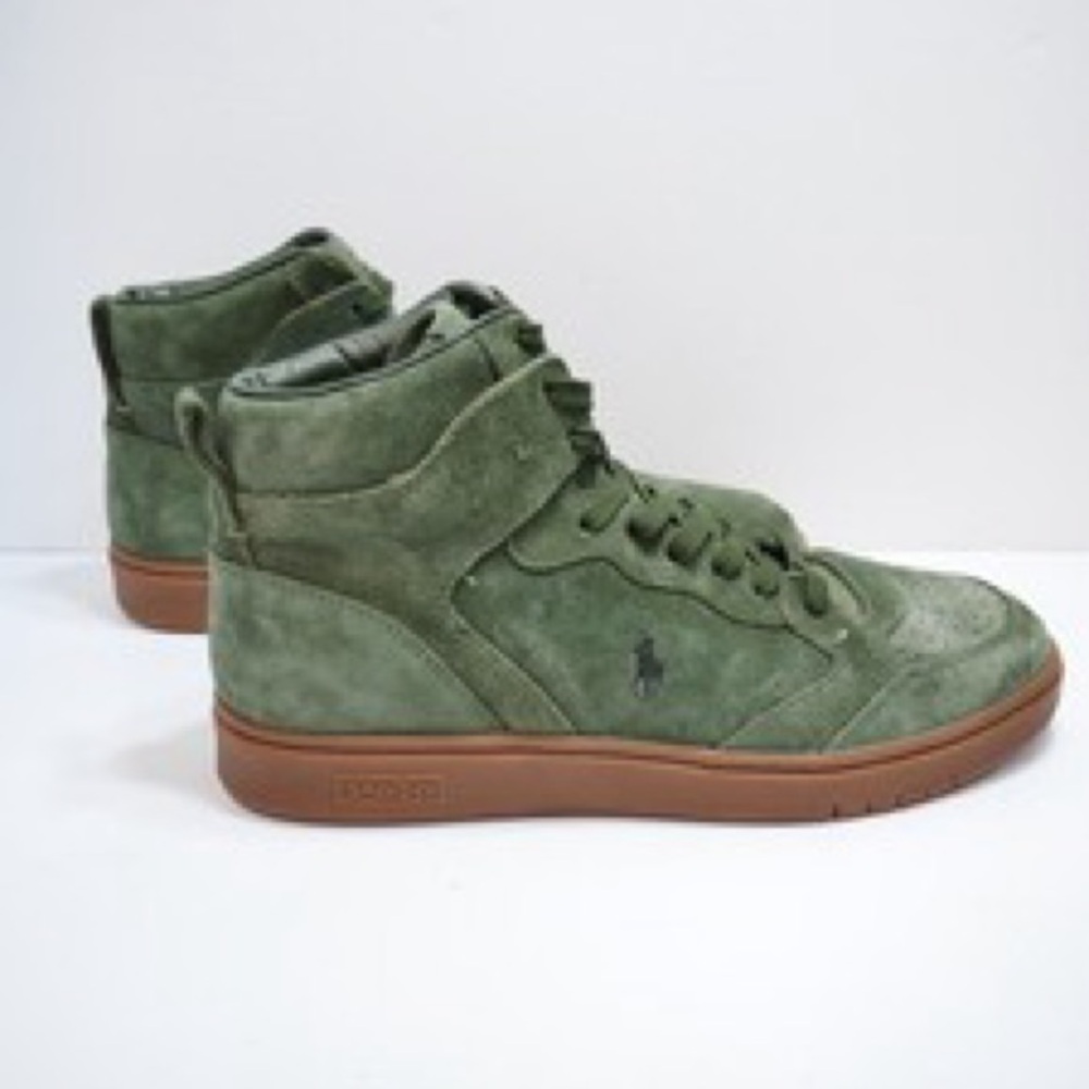 Brand New Polo Ralph Lauren Court Suede High-Top Sneaker - Green Suede Mens 11.5